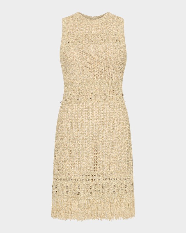 Beaded Fringe-Hem Knit Mini Dress